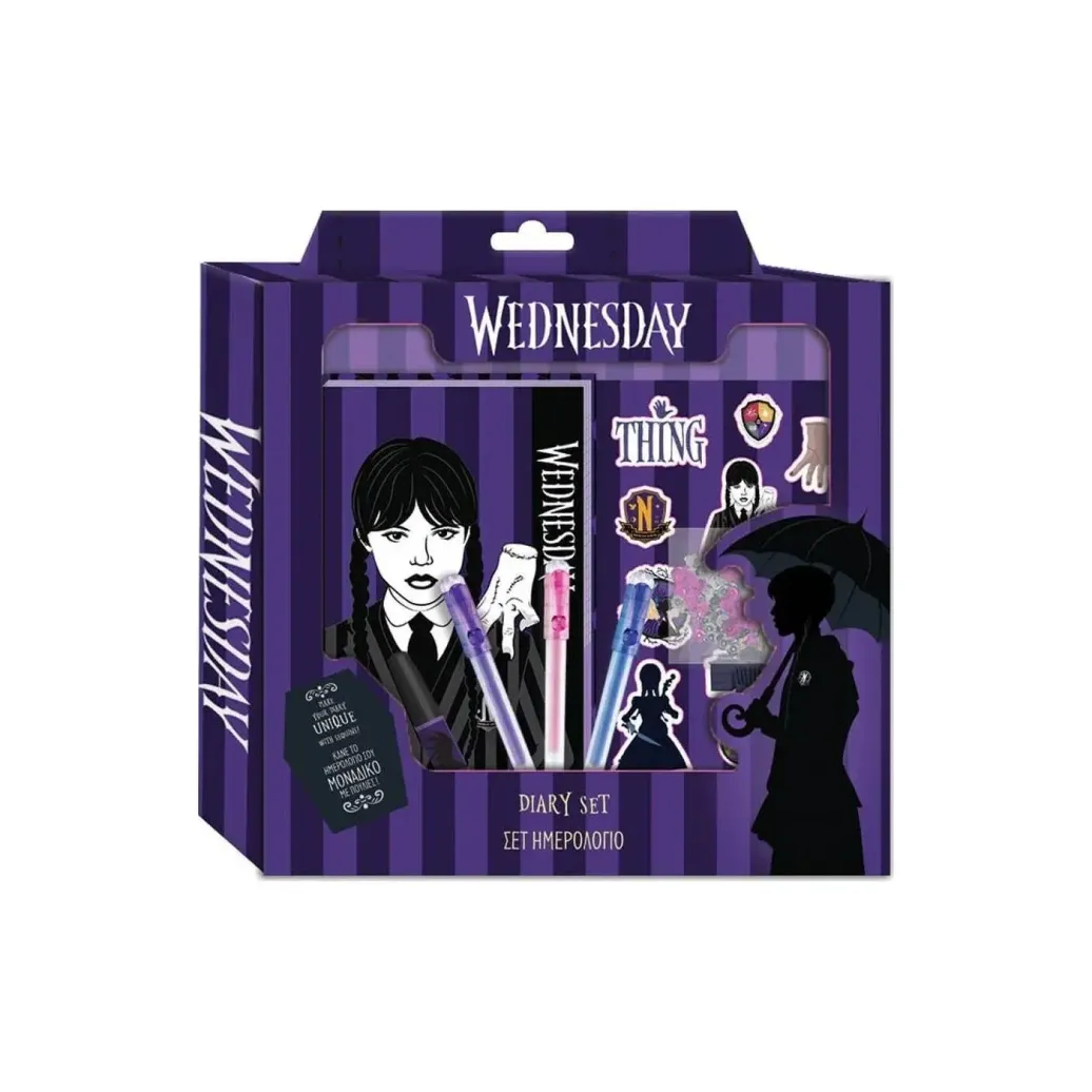 Wednesday Addams Tagebuch Set mit Stiften 5-teilig