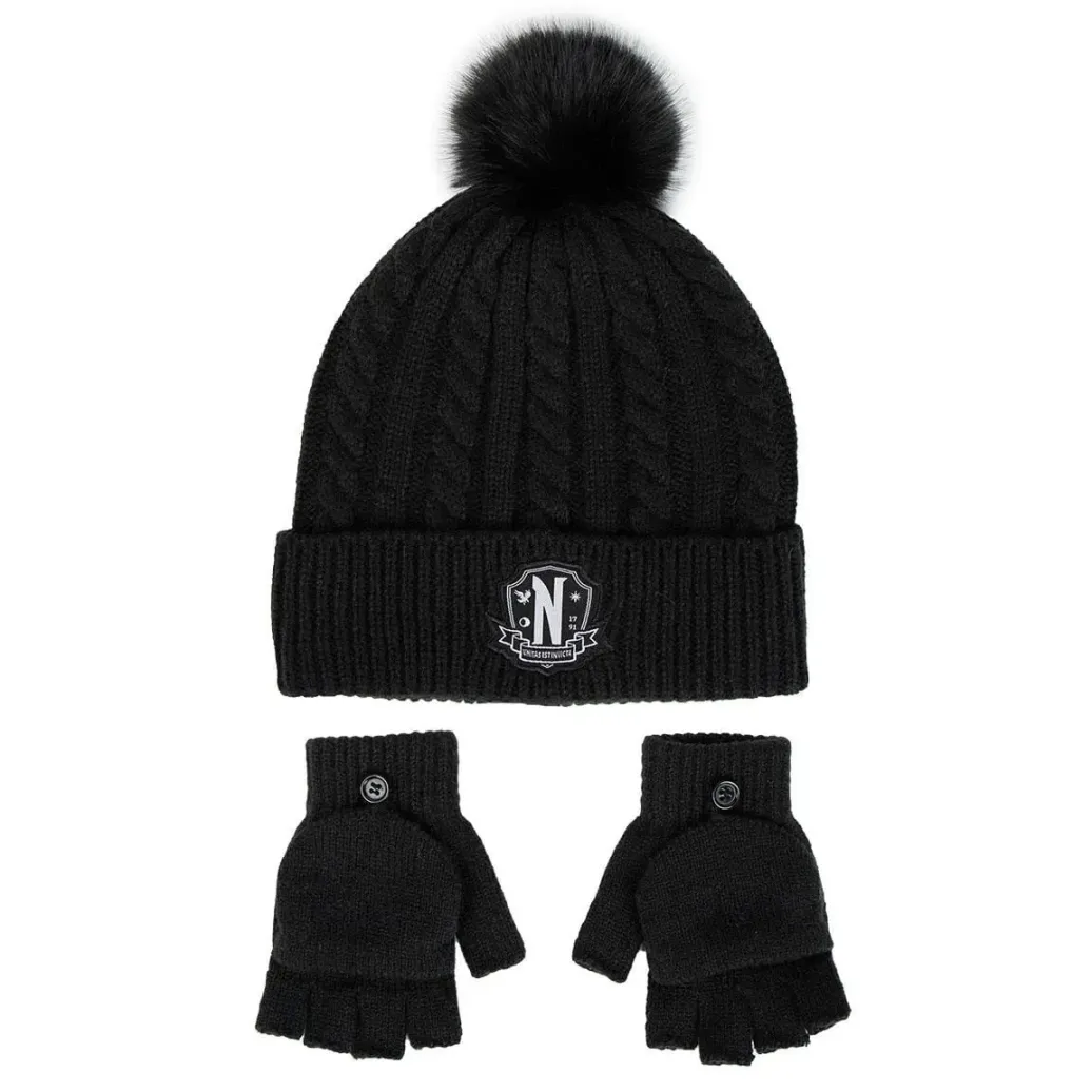 Wednesday "Nevermore" Beanie & Handschuhe Set