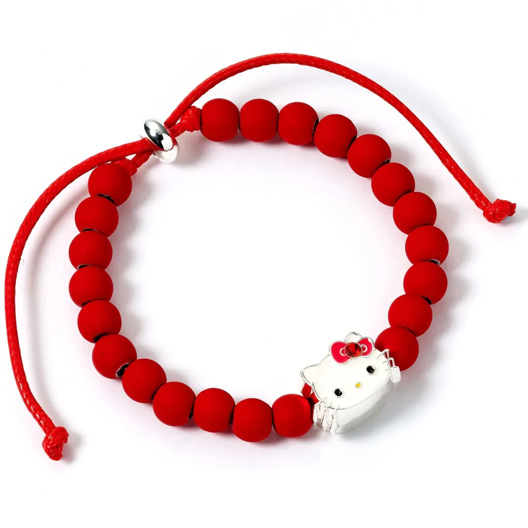 Hello Kitty Armband rote Perlen mit Hello Kitty Anhänger 21 cm