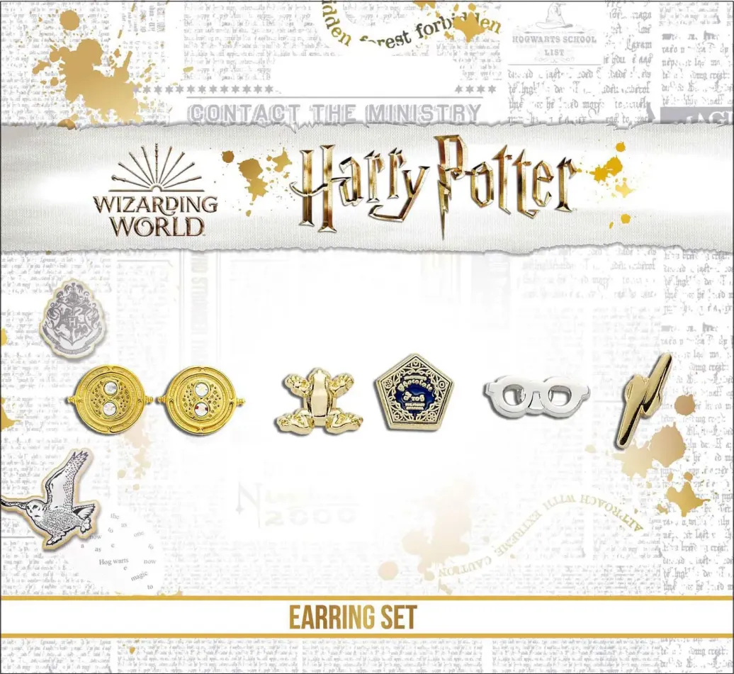 Harry Potter Ohrringe 3er-Pack Time Turner/Chocolate Frog/Glasses & Lightning Bolt (Versilbert)