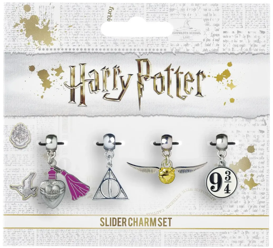 Harry Potter Anhänger 4er-Pack Schnatz/Heiligtümer/Platform 9 3/4/Liebestrank (versilbert)