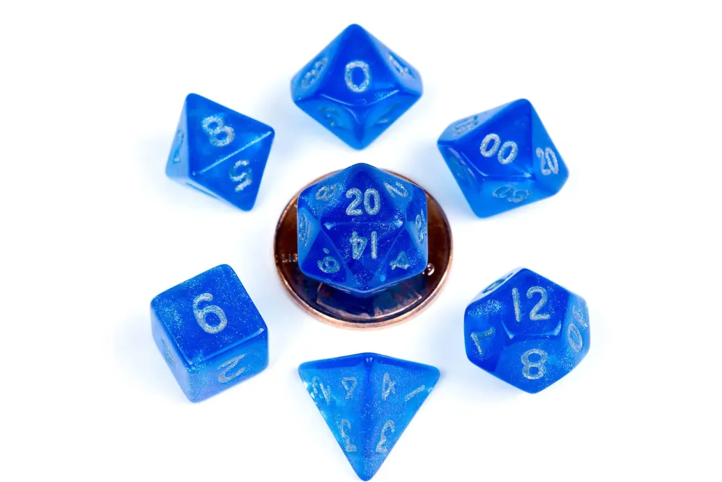 FanRoll Mini Würfel Set Stardust Blue with Silver Numbers (7)