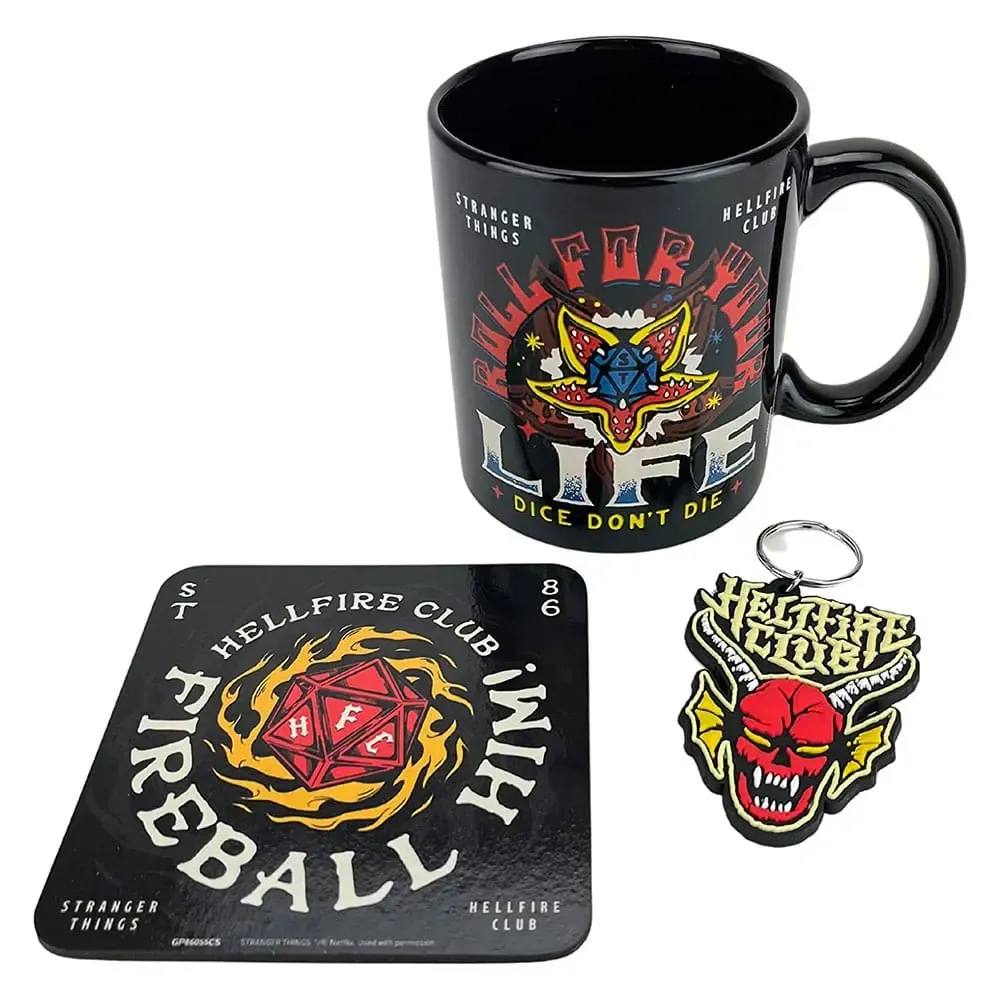 Stranger Things Tasse, Untersetzer und Schlüsselanhänger Set Hellfire