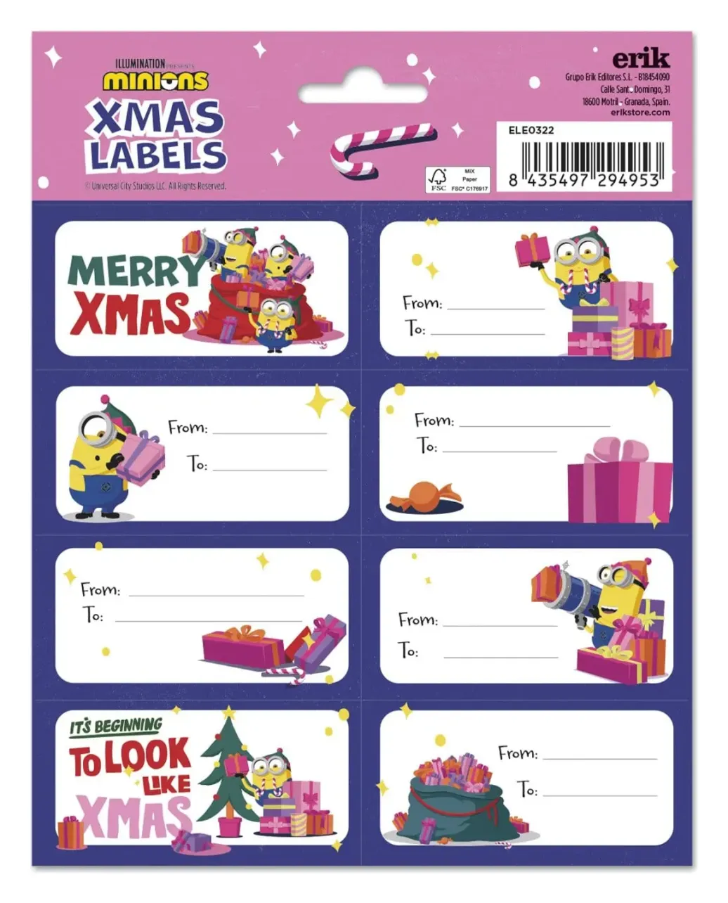 Minions Selbstklebende Etiketten Weihnachten