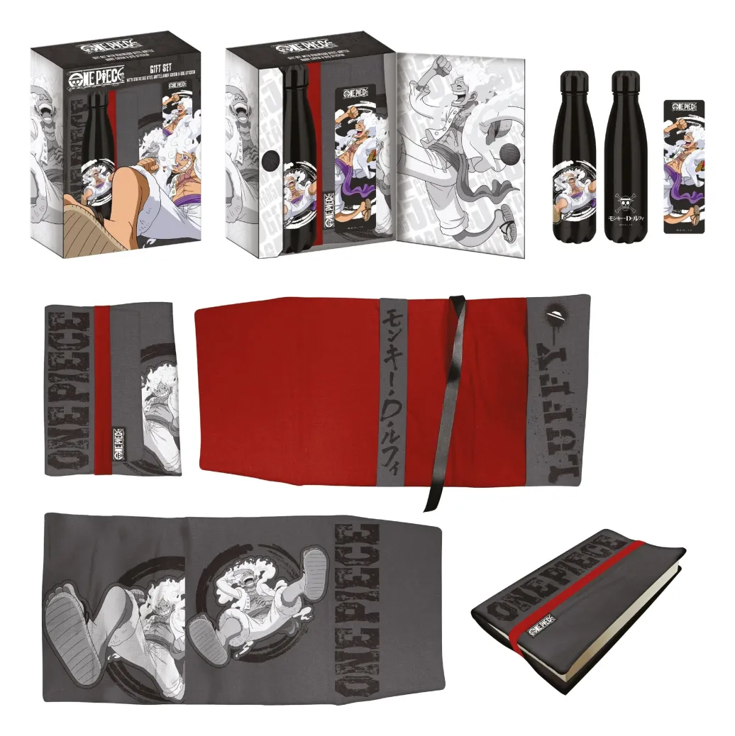 One Piece Stahlflasche, Sticker, Buchumschlag Geschenkset Luffy