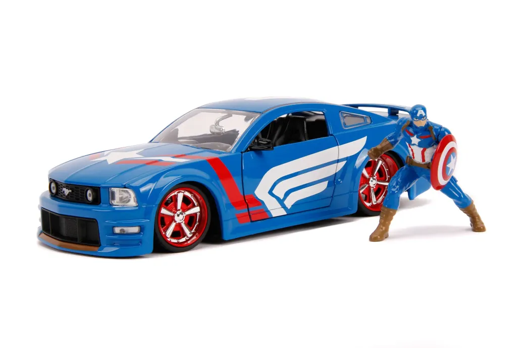 Marvel Hollywood Rides Diecast Modell 1/24 2006 Ford Mustang GT mit Captain America Figur