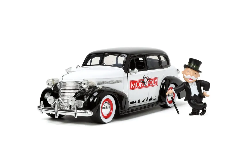Monopoly Hollywood Rides Diecast Modell 1/24 1939 Chevrolet Master Deluxe mit Monopoly Figur