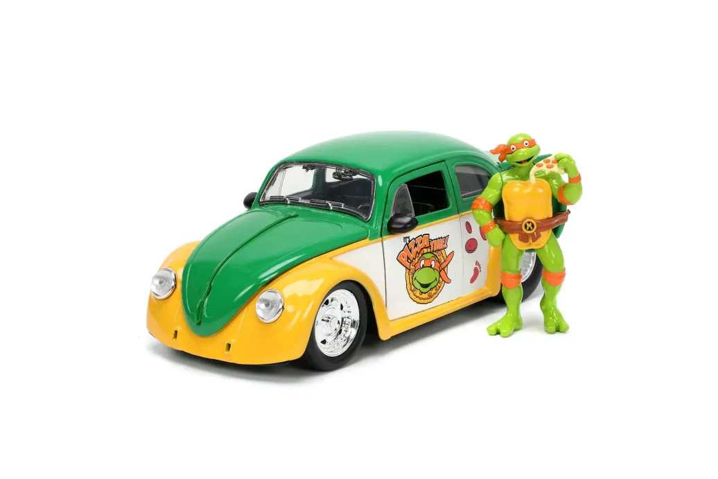 Teenage Mutant Ninja Turtles Hollywood Rides Diecast Modell 1/24 VW Drag Beetle mit Michelangelo Figur