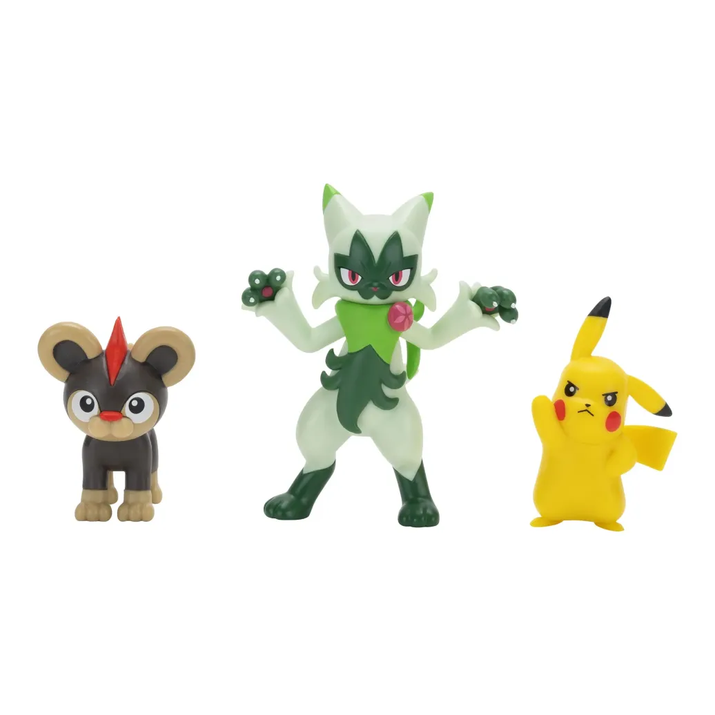 Pokémon First Partner Battle Figure Set Figuren 3er-Pack Leufeo, Pikachu & Feliospa