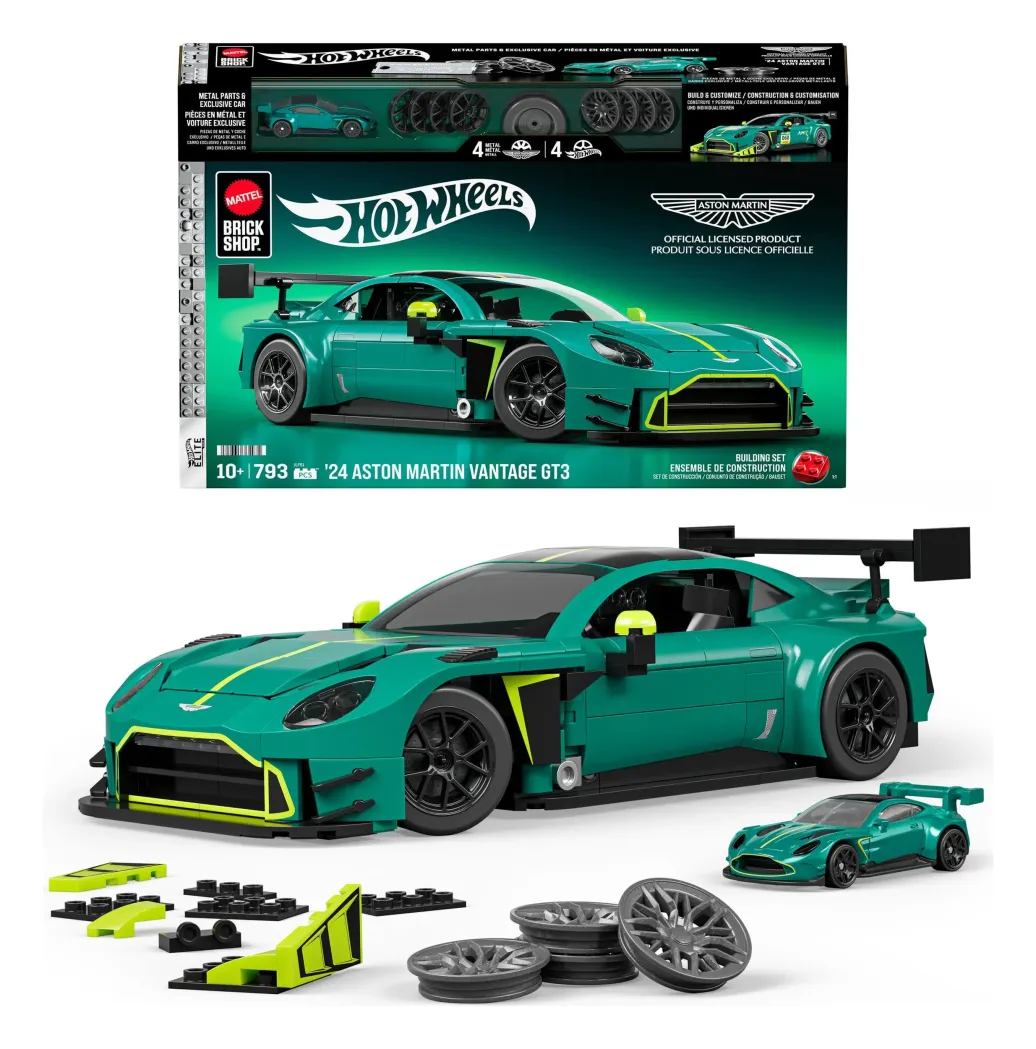 Hot Wheels Elite Mattel Brick Shop Bauset 1/16 '24 Aston Martin Vantage GT3