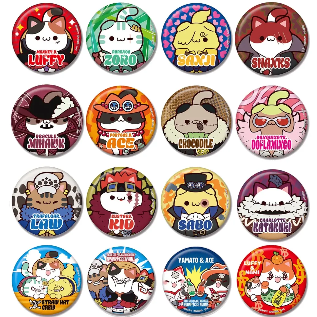 One Piece Mega Cat Project Nyan Piece Nyan! Metall Ansteck-Buttons 5 cm Sortiment (16) 