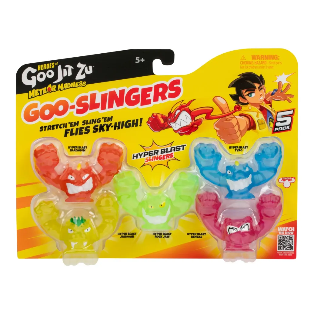 Heroes of Goo Jit Zu Meteor Madness Dehnbare Figuren 5er-Pack Goo Slingers Hyper Blast Slingers 5 cm