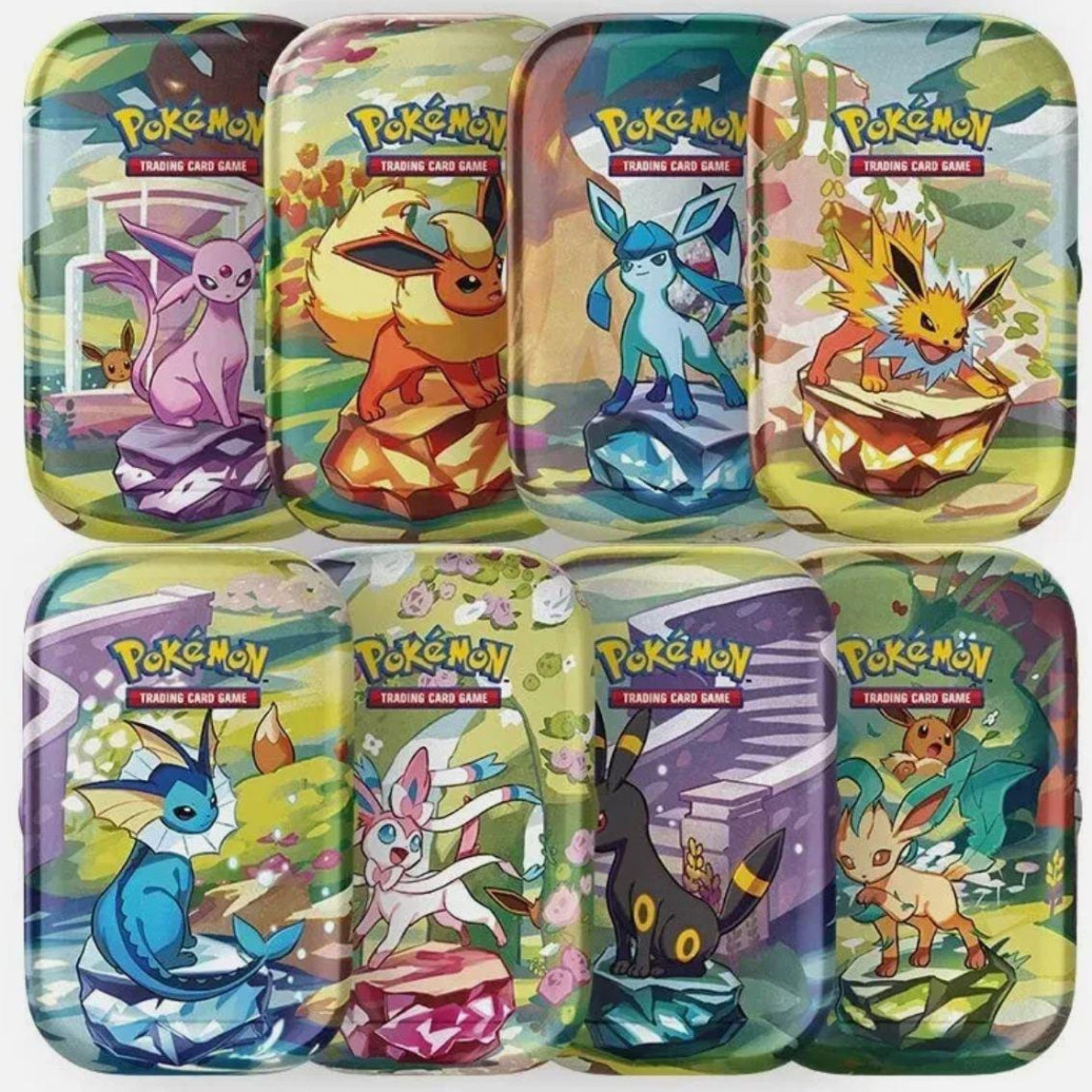 Pokémon TCG Karmesin & Purpur 8.5 Prismatische Entwicklungen Mini Tin Display (8) *Englische Version*
