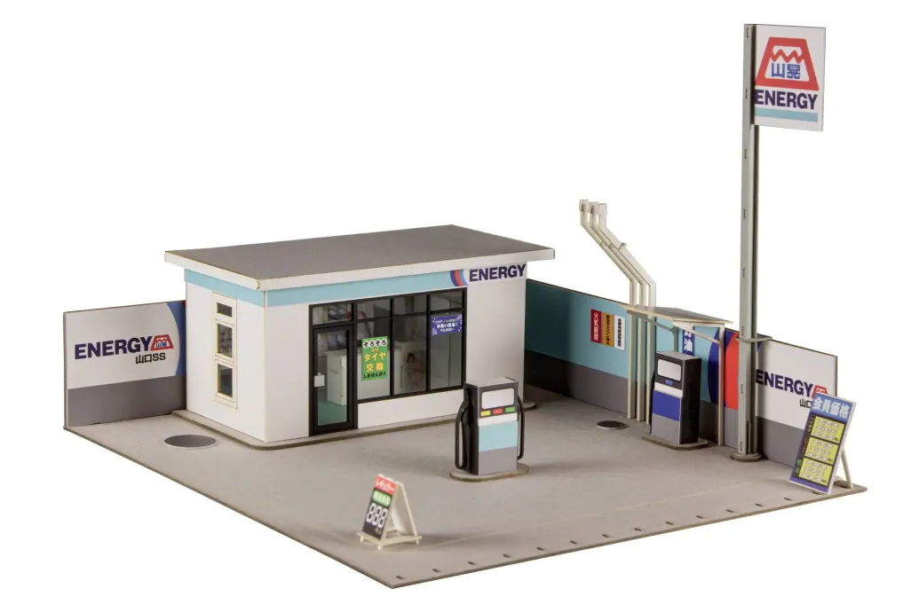 Original Illustration Paper Model Kit 1/64 Gas Station 11 cm (re-run)