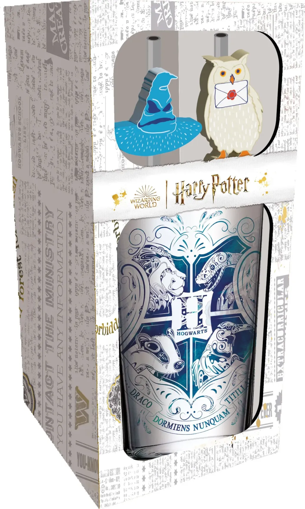Harry Potter Glas Tumbler mit Trinkhalmen Hogwarts