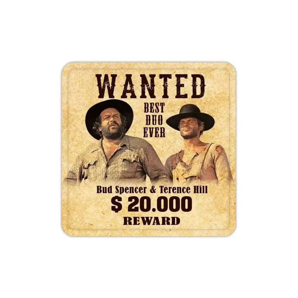 Bud Spencer & Terence Hill Bierdeckel aus Blech Wanted 10 x 10 cm