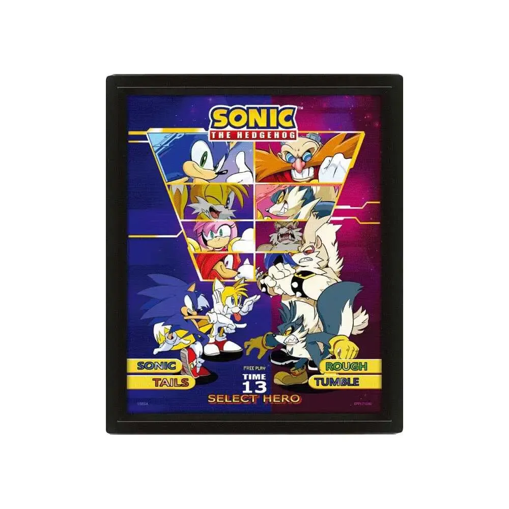 Sonic The Hedgehog 3D-Effekt Poster im Rahmen Select Your Fighter 26 x 20 cm