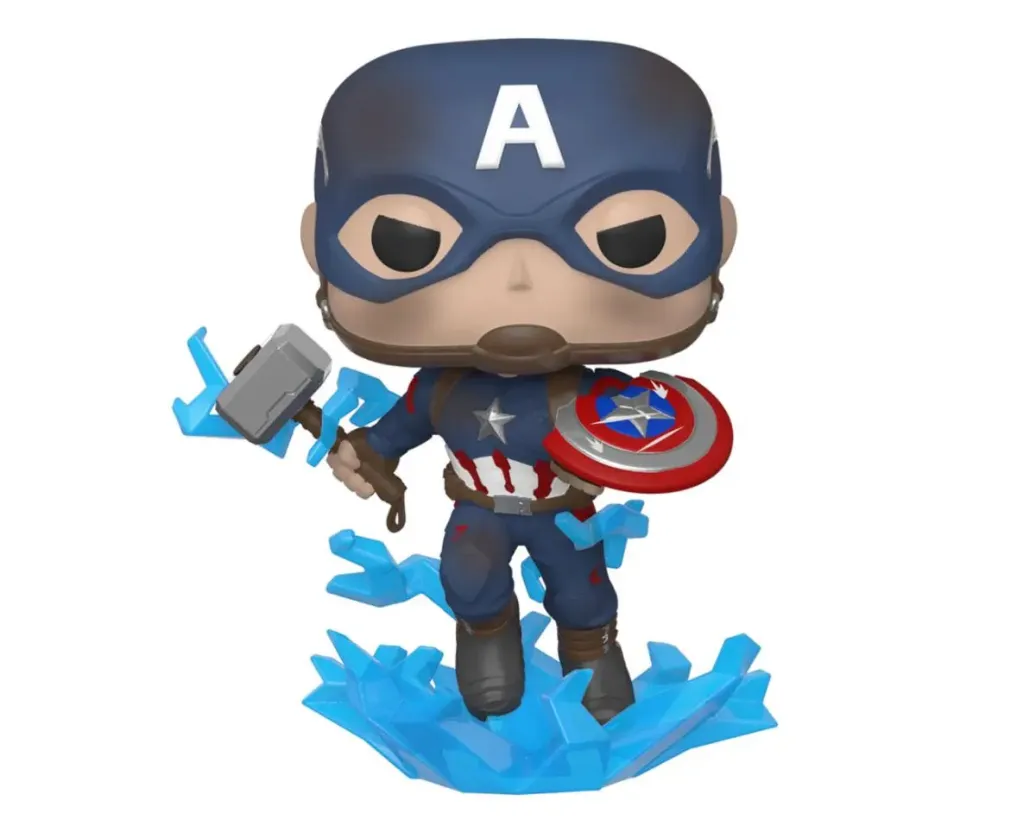 Avengers: Endgame POP! Movies Vinyl Figur Captain America w/Broken Shield & Mjölnir 9 cm