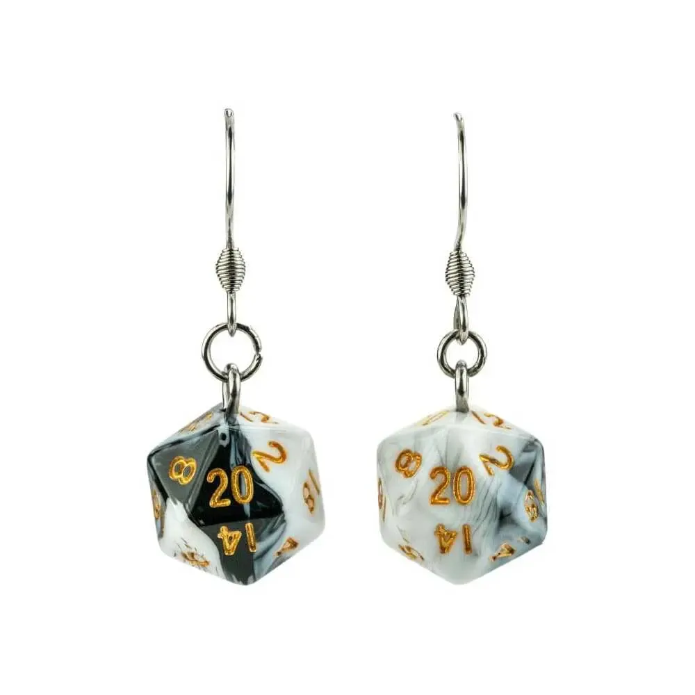 Lair Wear Würfel-Ohrringe D20 Marble Black & White mit Gold