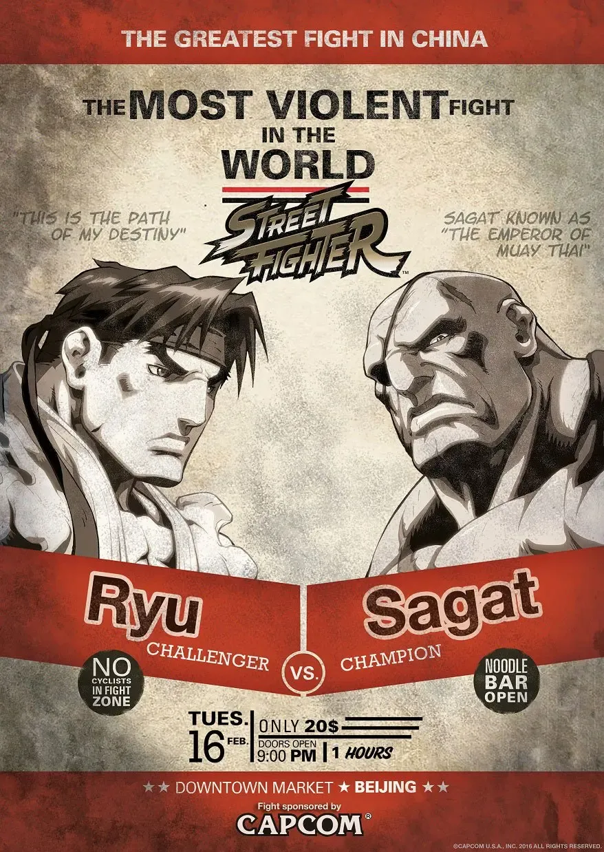Street Fighter Kunstdruck Ryu vs. Sagat 42 x 30 cm
