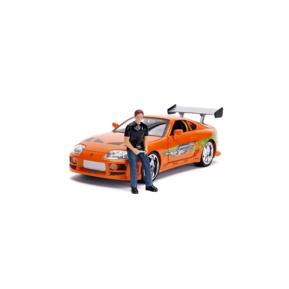 Fast & Furious 1995 Toyota Supra Modellauto mit Figur Brian und Leuchtfunktion