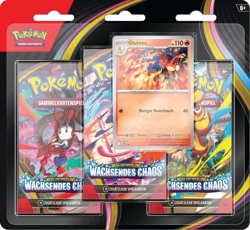 Pokemon TCG Wachsendes Chaos 3-Pack Booster Blister Mega-Entwicklung Deutsche Version
