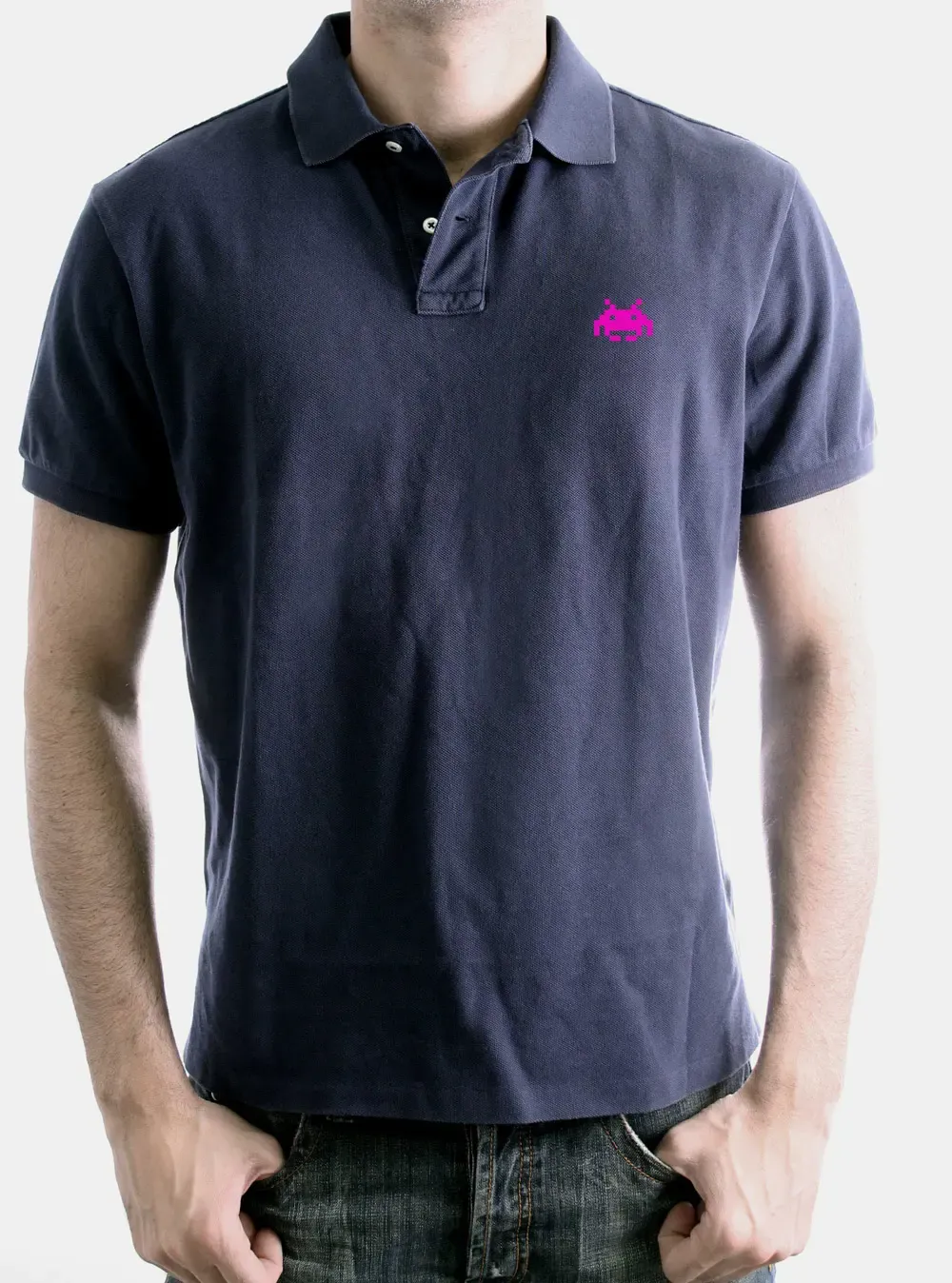 Space Invaders Polo Shirt Pink Logo