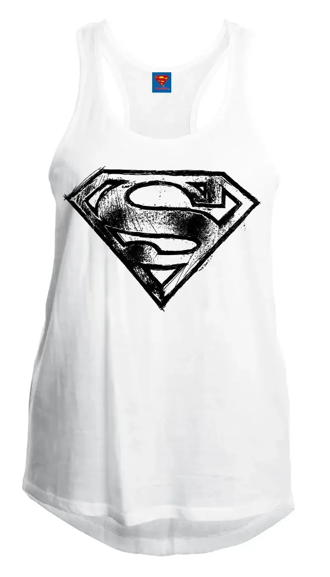 Superman Girlie Tank Top Pencil Logo white