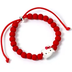 Hello Kitty Armband rote Perlen mit Hello Kitty Anhänger 21 cm