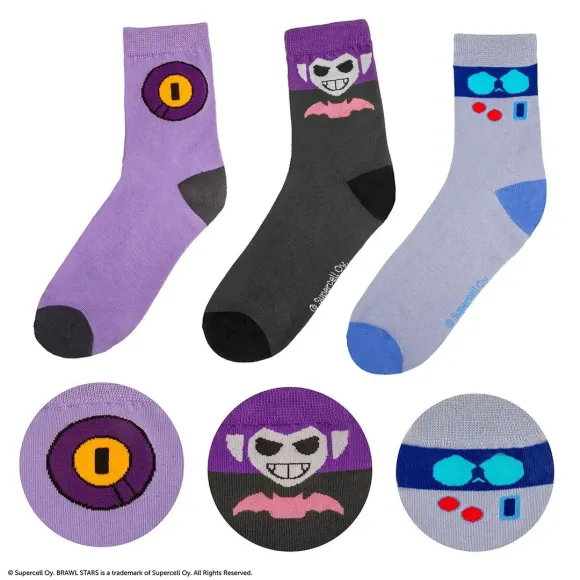 Socken Set: Brawl Stars 8-Bit, Rico & Mortis (3 Paar)