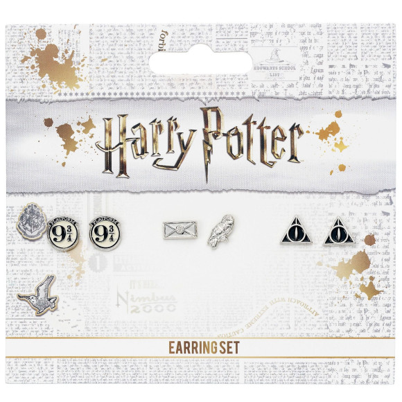 Harry Potter Ohrringe 3er-Pack Platform 9 3/4, Hedwig & Letter, Deathly Hallows (Versilbert)