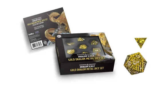 Dungeons & Dragons Premium Metall Würfel Set Dragon Scale Gold (7)