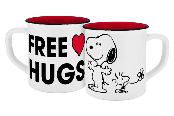Peanuts Emaille-Optik Tasse Free Hugs