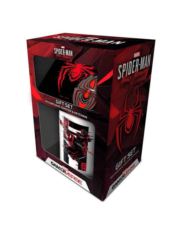 Marvel Tasse, Untersetzer und Schlüsselanhänger Set Spider-Man Miles Morales Web Glitch