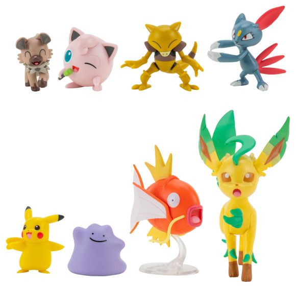 Pokémon Battle Figure Set Figuren 8er-Pack Weibliches Pikachu, Pummeluff, Wuffels, Sniebel, Abra, Ditto, Karpador, Folipurba