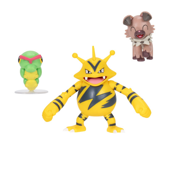 Pokémon Battle Figure Set Figuren 3er-Pack Raupy, Wuffels, Elektek