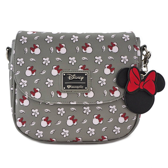 Disney Minnie Head & Flower Print Umhängetasche Grau by Loungefly