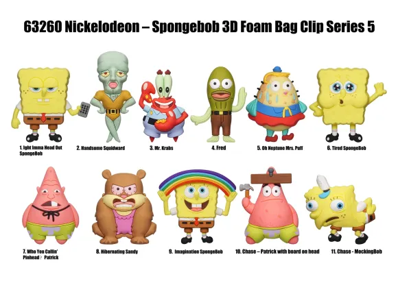 Nickelodeon Classics 3D PVC-Taschenanhänger Series 5 SpongeBob Schwammkopf Display (24)