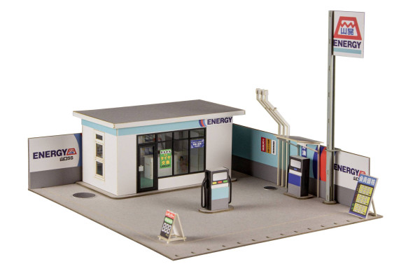 Original Illustration Paper Model Kit 1/64 Gas Station 11 cm (re-run)