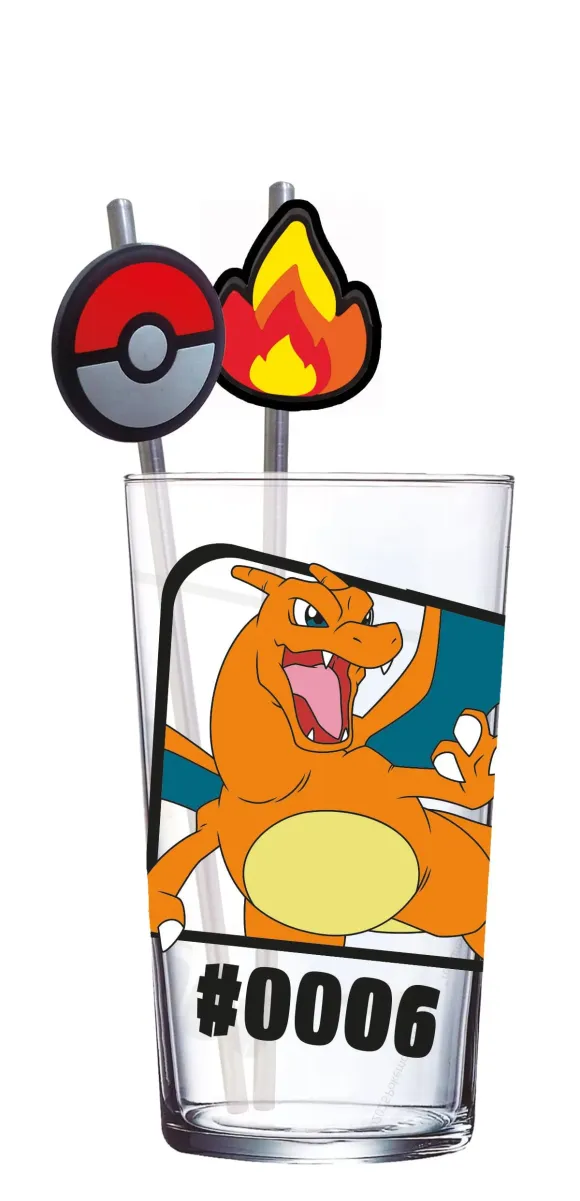 Pokémon Glas Tumbler mit Trinkhalmen Glurak 480 ml   