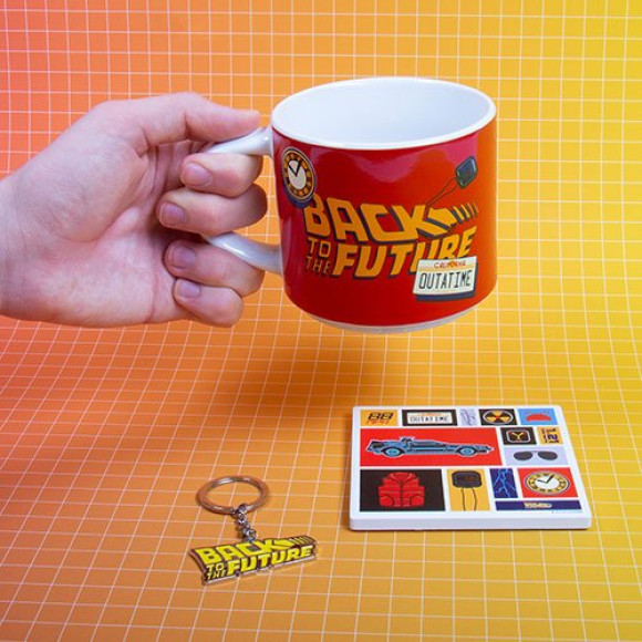Zurück in die Zukunft Tasse, Untersetzer und Schlüsselanhänger Set Out a Time