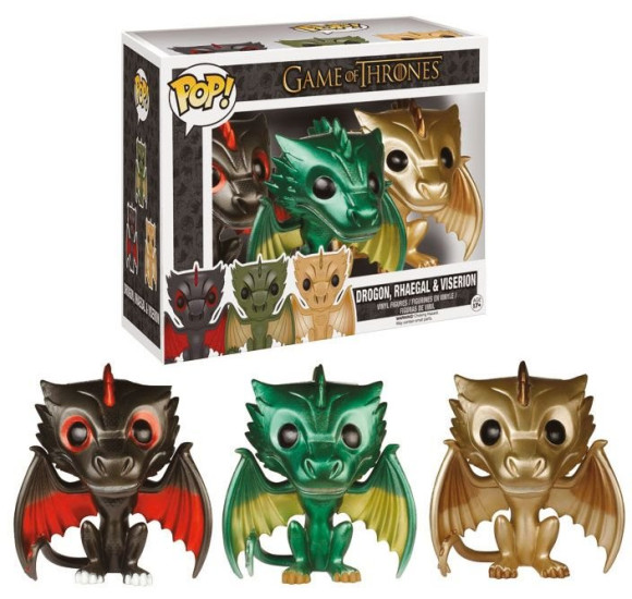 [BWARE] Game of Thrones POP! Figuren Dreierpack Drogon, Rhaegal & Viserion Metallic 9 cm