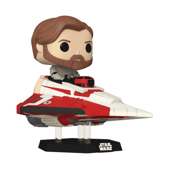 Star Wars POP! Rides Super Deluxe Vinyl Wackelkopf-Figur Obi-Wan Kenobi in Delta 7 Jedi Starfighter 15 cm