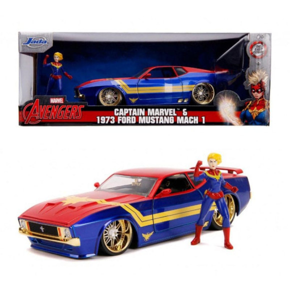 Marvel Hollywood Rides Diecast Modell 1/24 1973 Ford Mustang Mach 1 mit Captain Marvel Figur