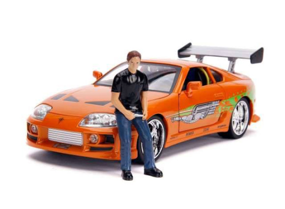 Fast & Furious 1995 Toyota Supra Modellauto mit Figur Brian und Leuchtfunktion