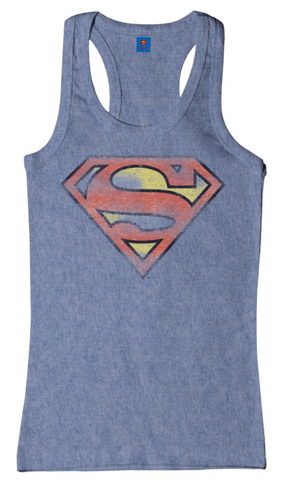 Superman Girlie Tank Top Distressed Logo blau/grau