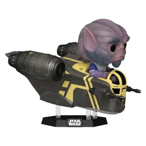 Star Wars: The Mandalorian and Grogu POP! Rides Deluxe Vinyl Wackelkopf-Figur Zeb Orrelios in the Razor Crest 9 cm