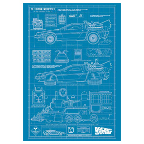 Zurück in die Zukunft Kunstdruck Time Machine Blueprint Limited Edition 42 x 30 cm             