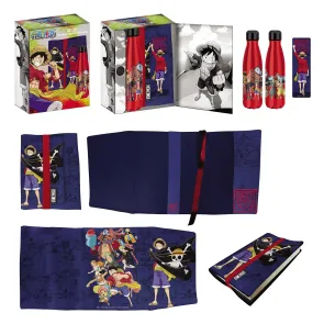One Piece Stahlflasche, Sticker, Buchumschlag Geschenkset Blau