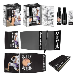 One Piece Stahlflasche, Sticker, Buchumschlag Geschenkset Luffy Gears